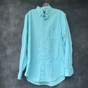 Vineyard Vines Mens Shirt Aqua Cotton Button Down Size M Nautical Whale Coastal